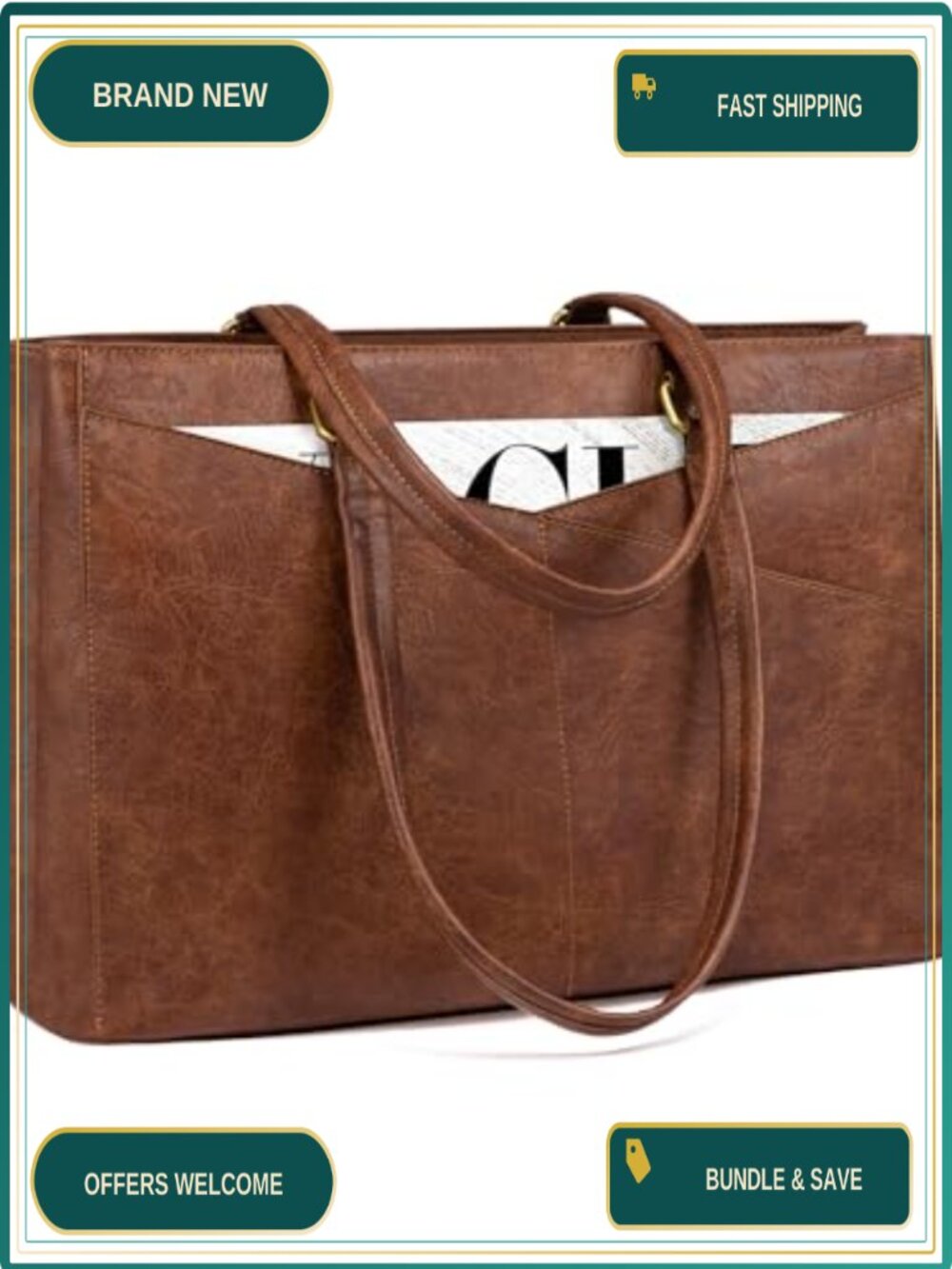 LOVEVOOK Laptop Tote Bag Water-Resistant PU Leather Work Briefcase